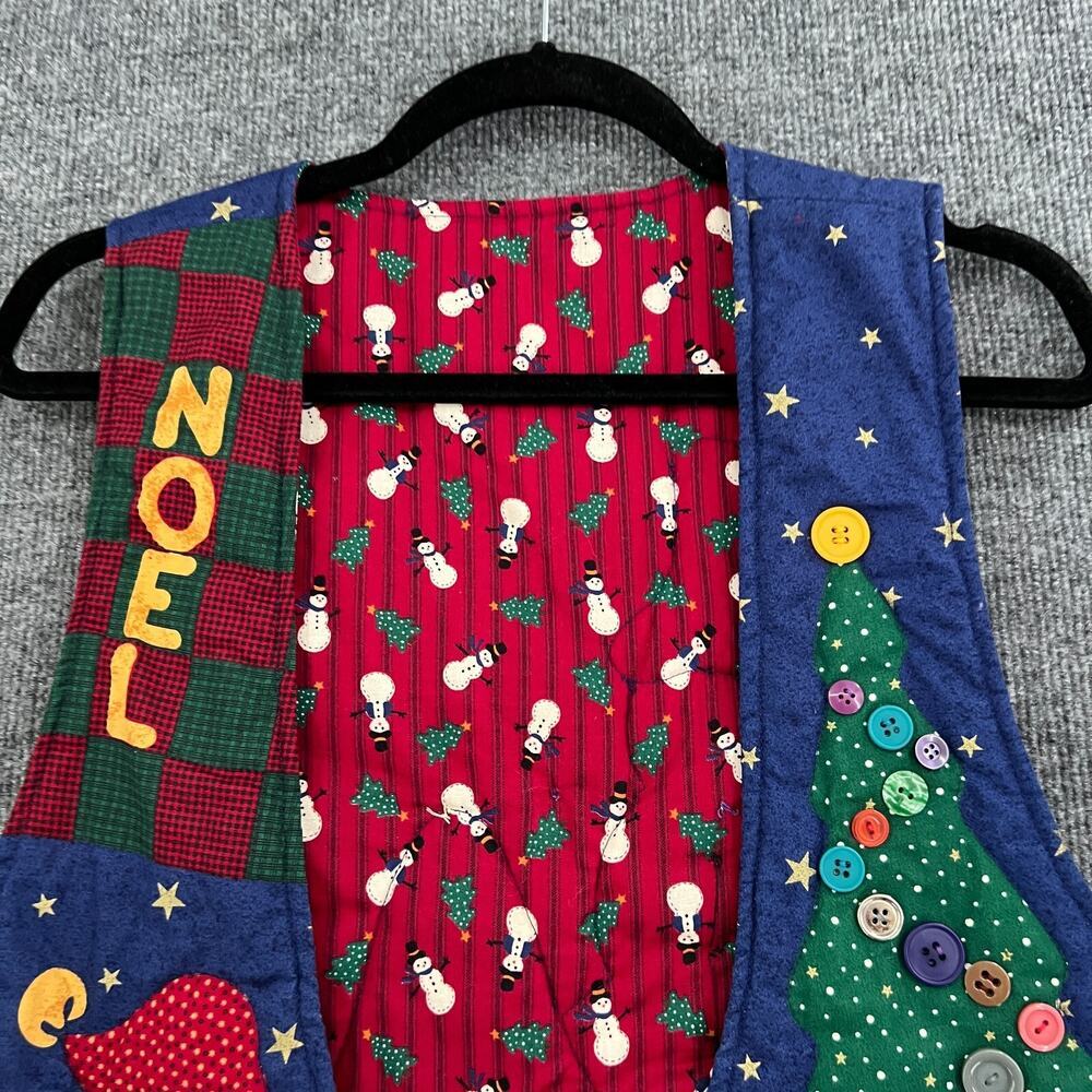 Vintage Handmade Christmas Vest One Size Quilted Santa 90s Folk Art Ugly Teacher - Picture 2 of 6